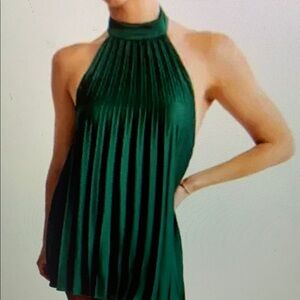 Abercrombie & Fitch Green Pleated Halter Mini Dress